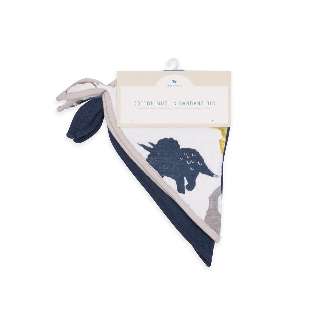 little unicorn cotton muslin bandana bibs set in dino