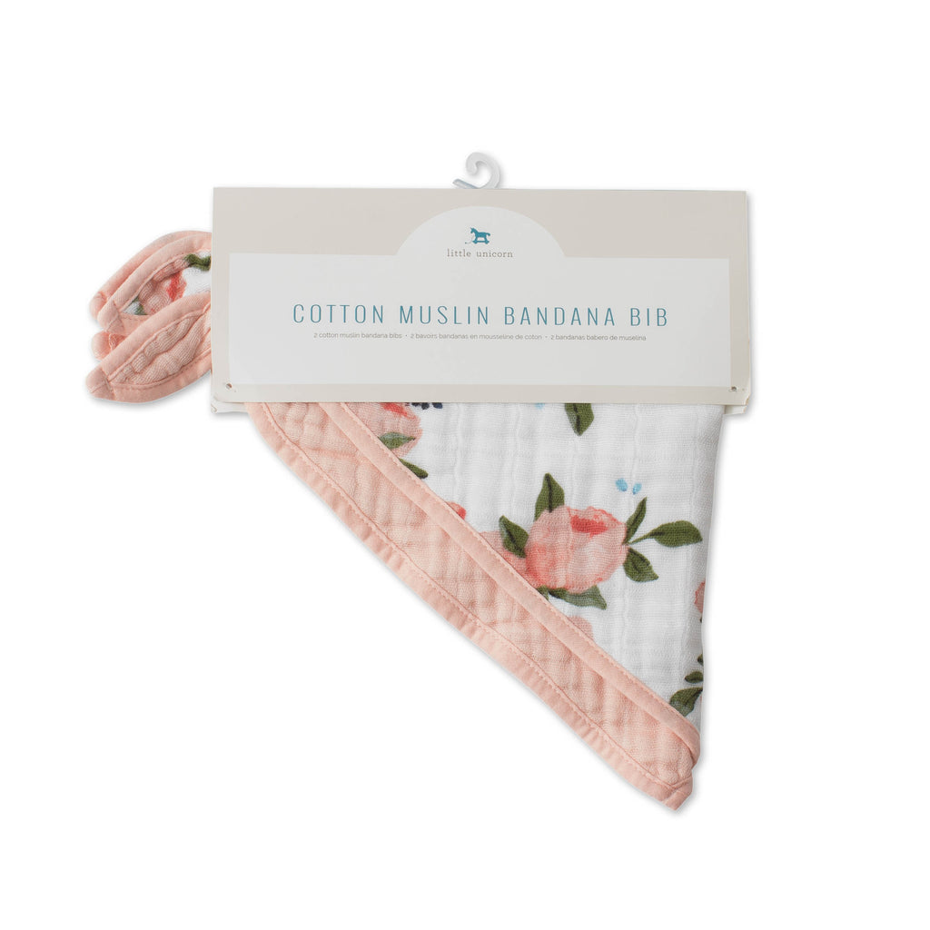 little unicorn cotton muslin bandana bibs set in watercolour roses
