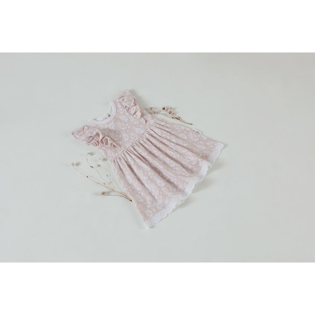 A&O Pink Floral Ruffle Dress (Mauve Chalk)