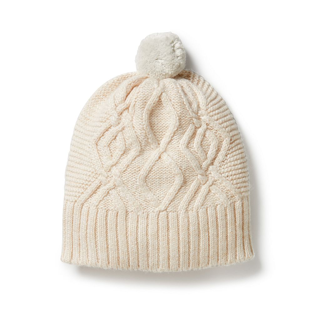 W&F Knitted Cable Hat (Sand Melange)