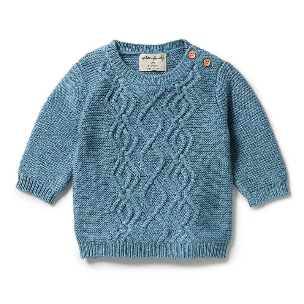 W&F Knitted Cable Jumper (Bluestone)
