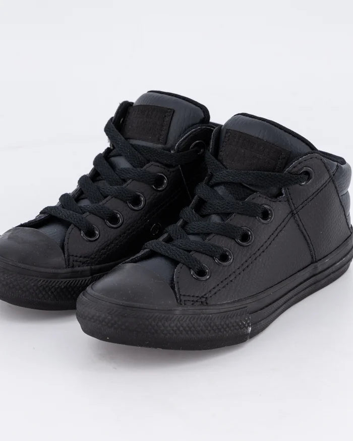 Converse Youth Easy On Leather Mid Cut Sneaker (Black)