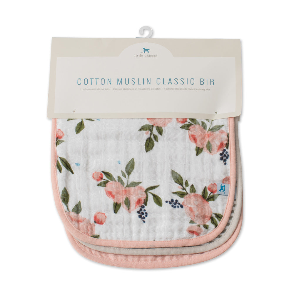 Little Unicorn Cotton Muslin Classic Bib 3 Pack (Watercolour Roses)
