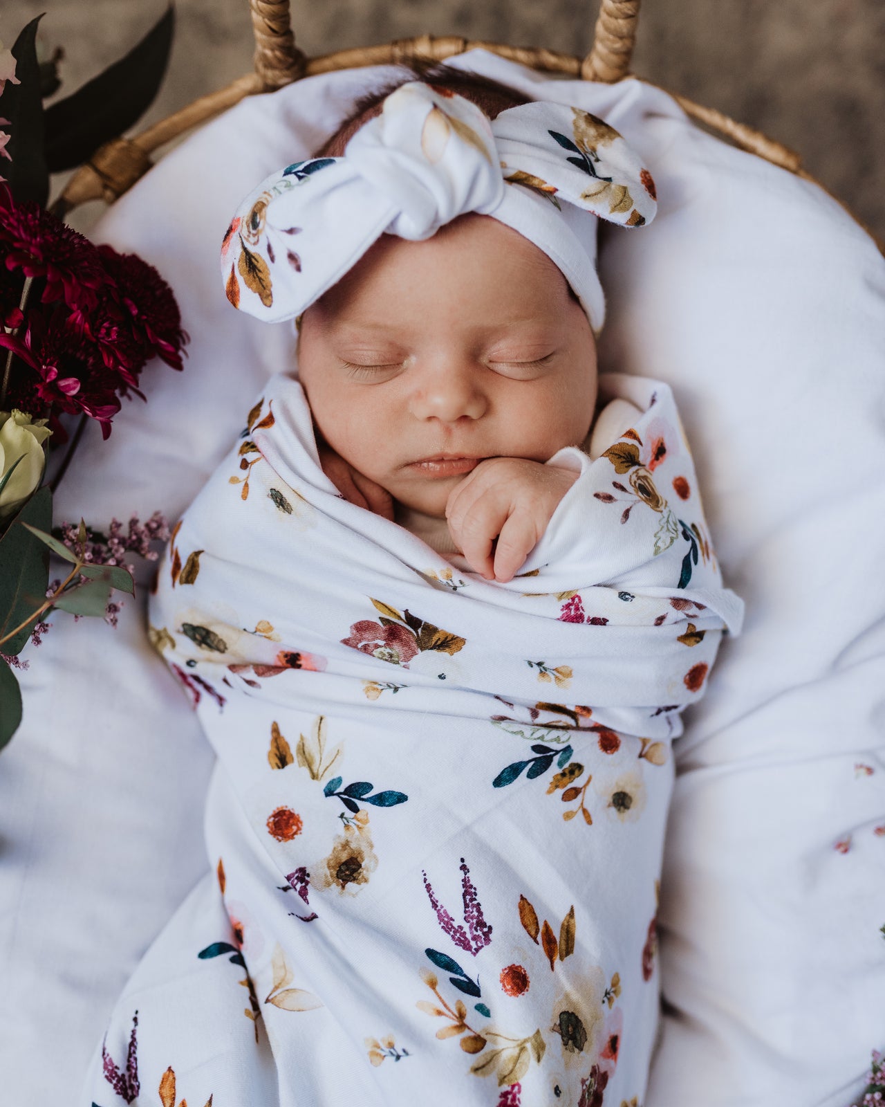 Snuggle Hunny Kids Baby Jersey Wrap & Topknot Set (Boho Posy)