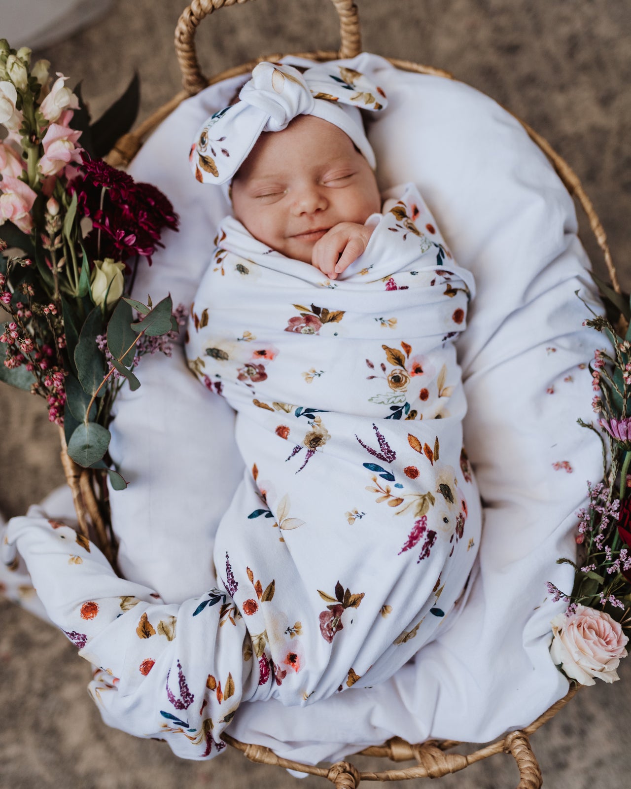 Snuggle Hunny Kids Baby Jersey Wrap & Topknot Set (Boho Posy)