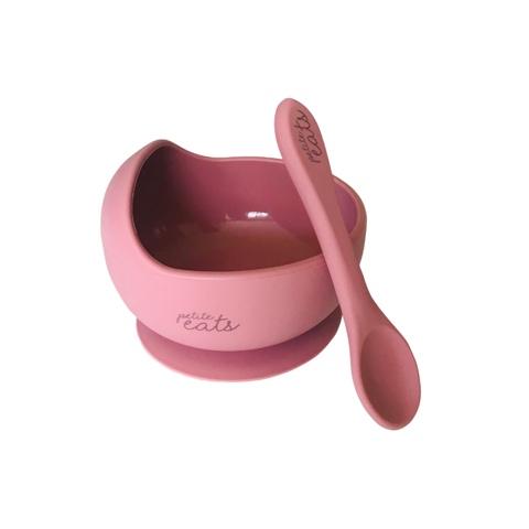petite eats silicone bowl and spoon set in dusky rose