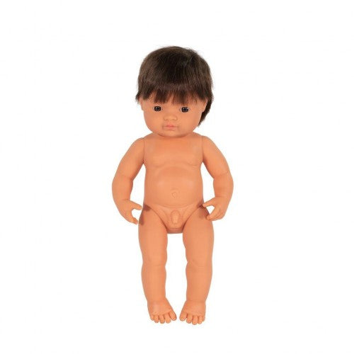 miniland 38cm anatomically correct doll with hair brunette boy