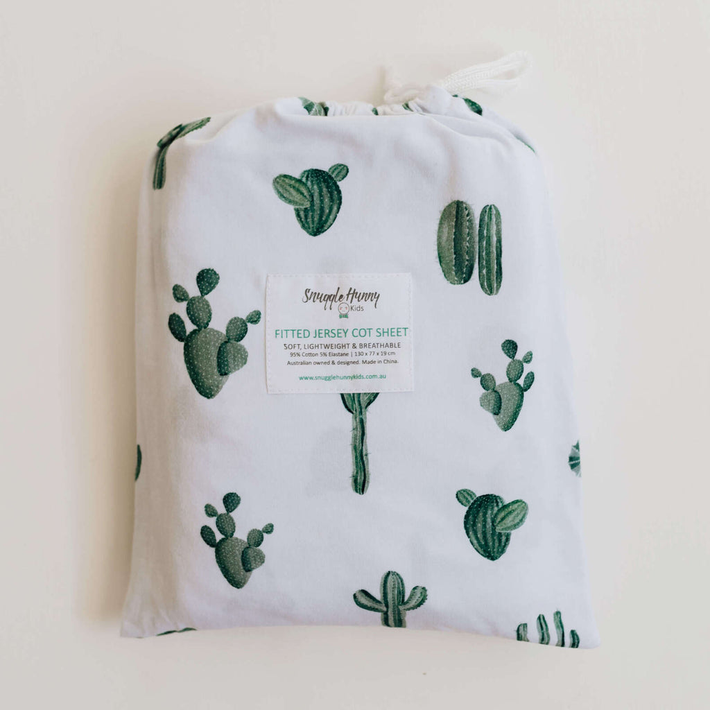 snuggle hunny kids fitted cot sheet in cactus print
