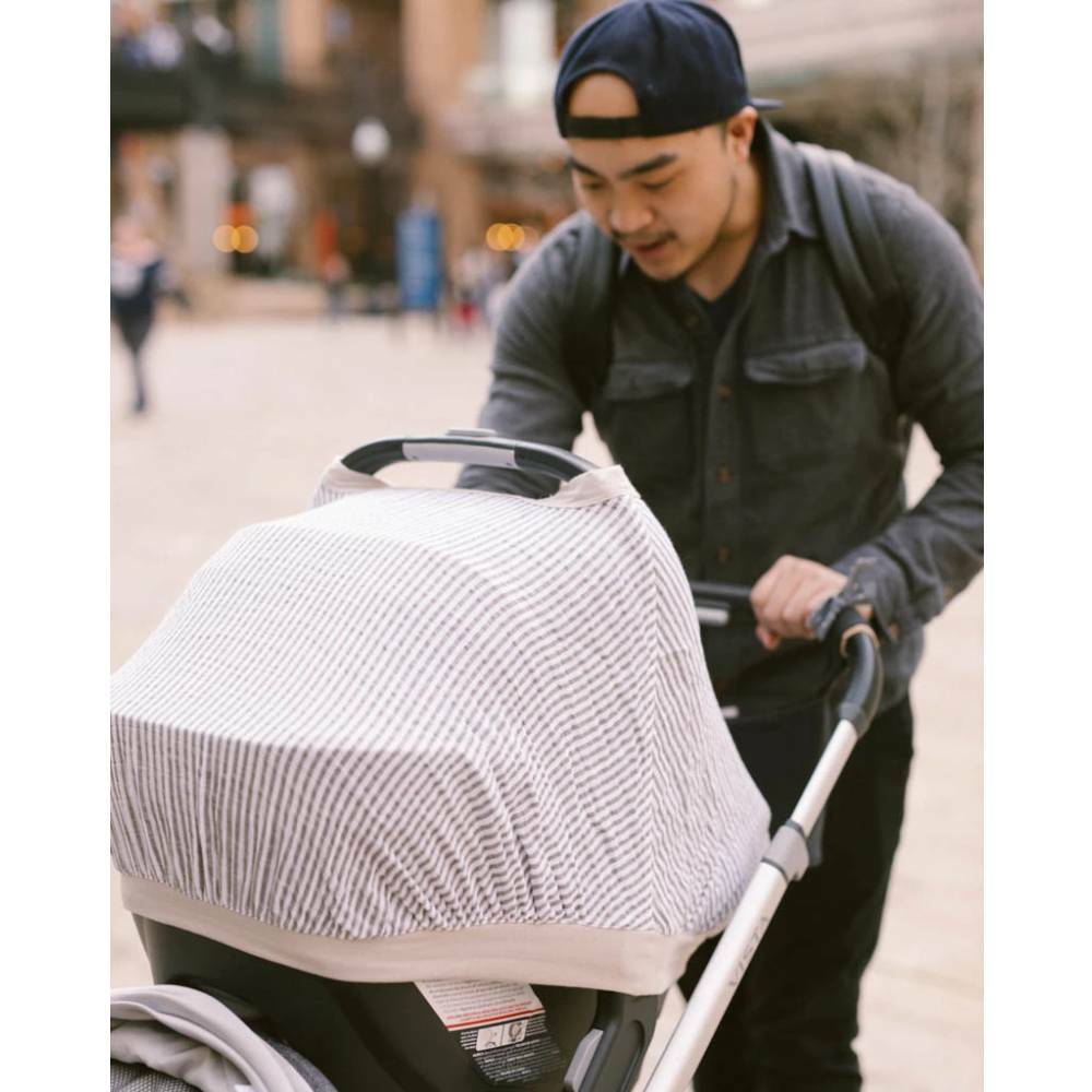 Little Unicorn Muslin Car Seat Canopy V2 (Grey Stripe)