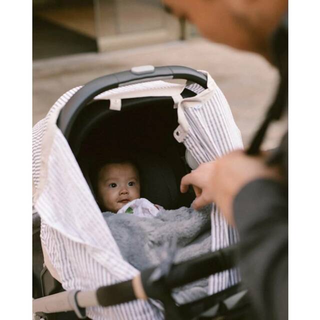 Little Unicorn Muslin Car Seat Canopy V2 (Grey Stripe)