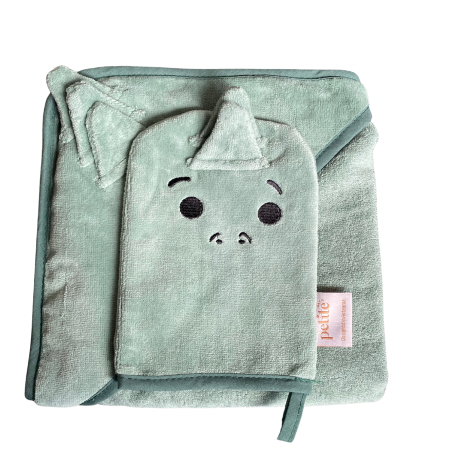 Petite Eats Hooded Towel & Washcloth Set (Dino)