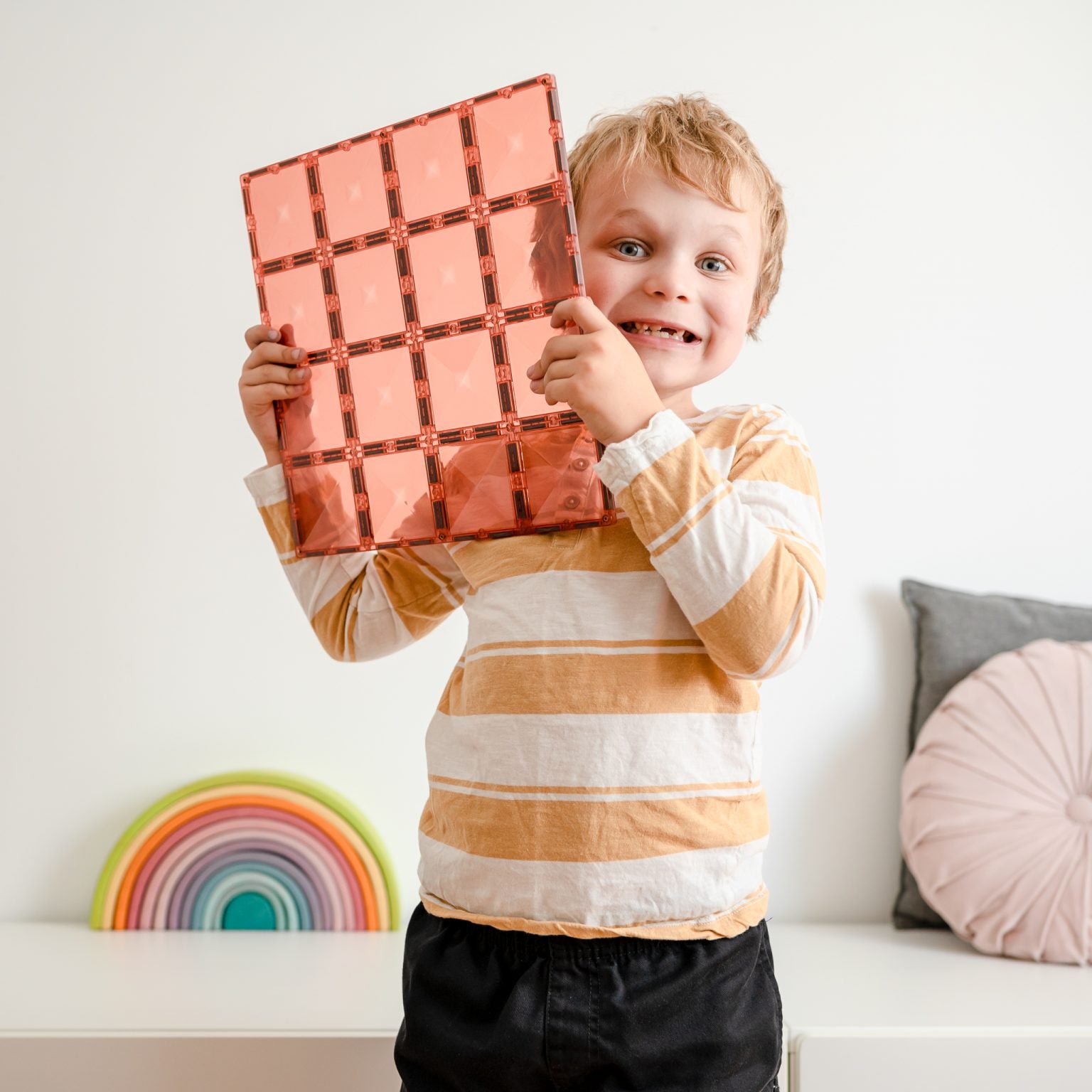 connetix magnetic tiles 2 piece  lemon & peach  base plate pack