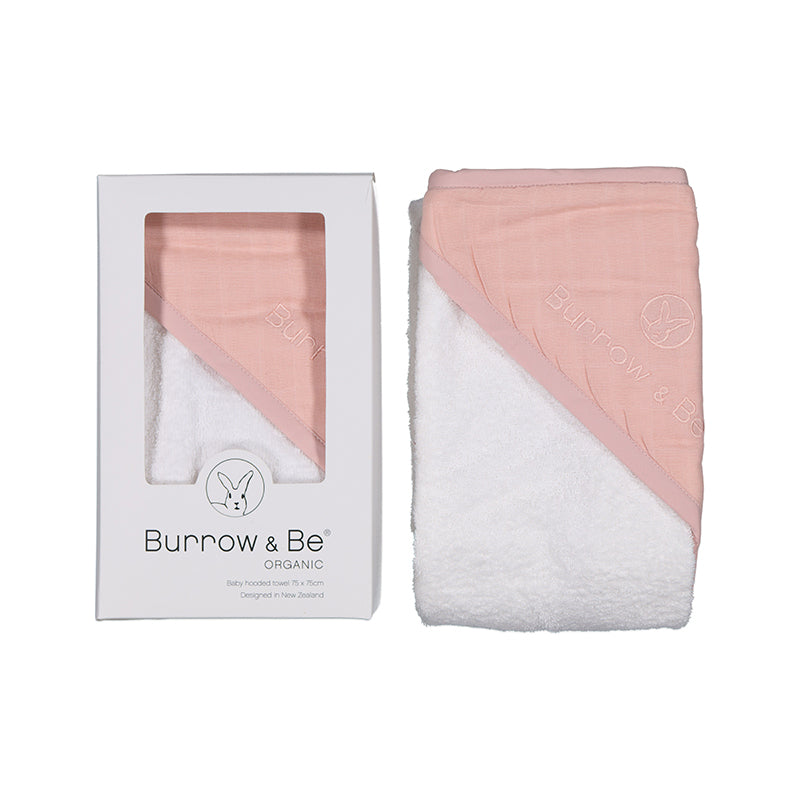 burrow & be baby hooded towel in dusty rose