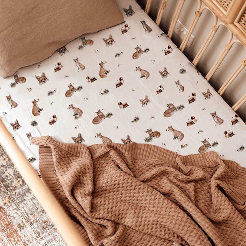 snuggle hunny kids fitted cot sheet in fox print