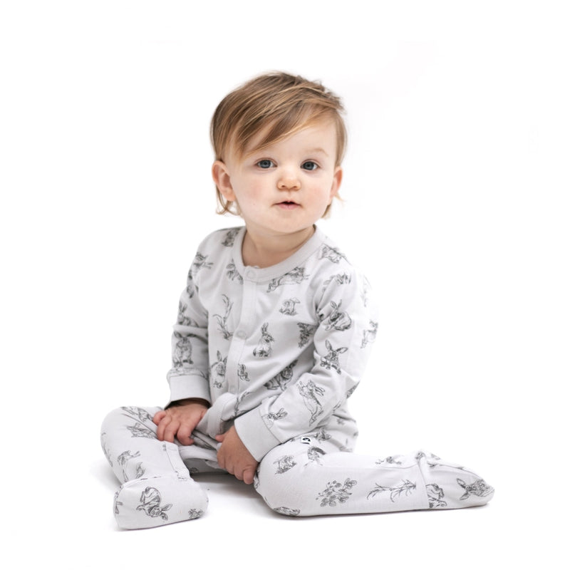 burrow & be baby essential sleep suit in grey burrowers