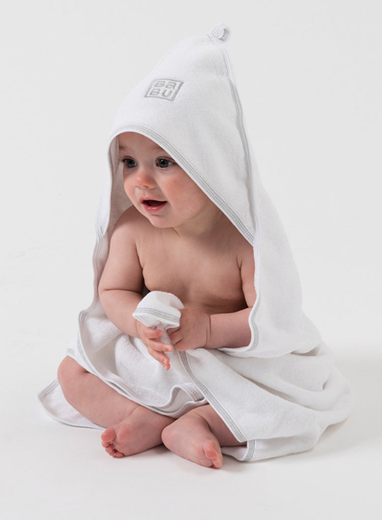 Babu Hooded Baby Towel (Grey Stitch)