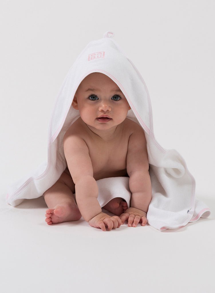 Babu Hooded Baby Towel (Pink Stitch)