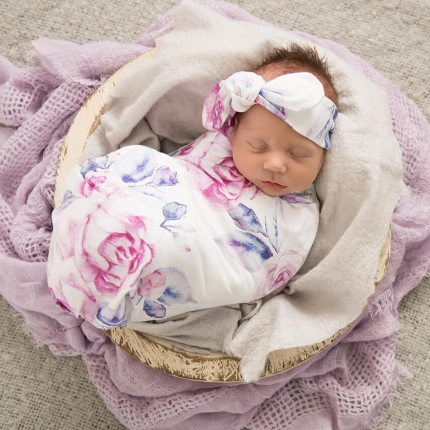 snugglehunny kids baby jersey wrap in lilac skies print