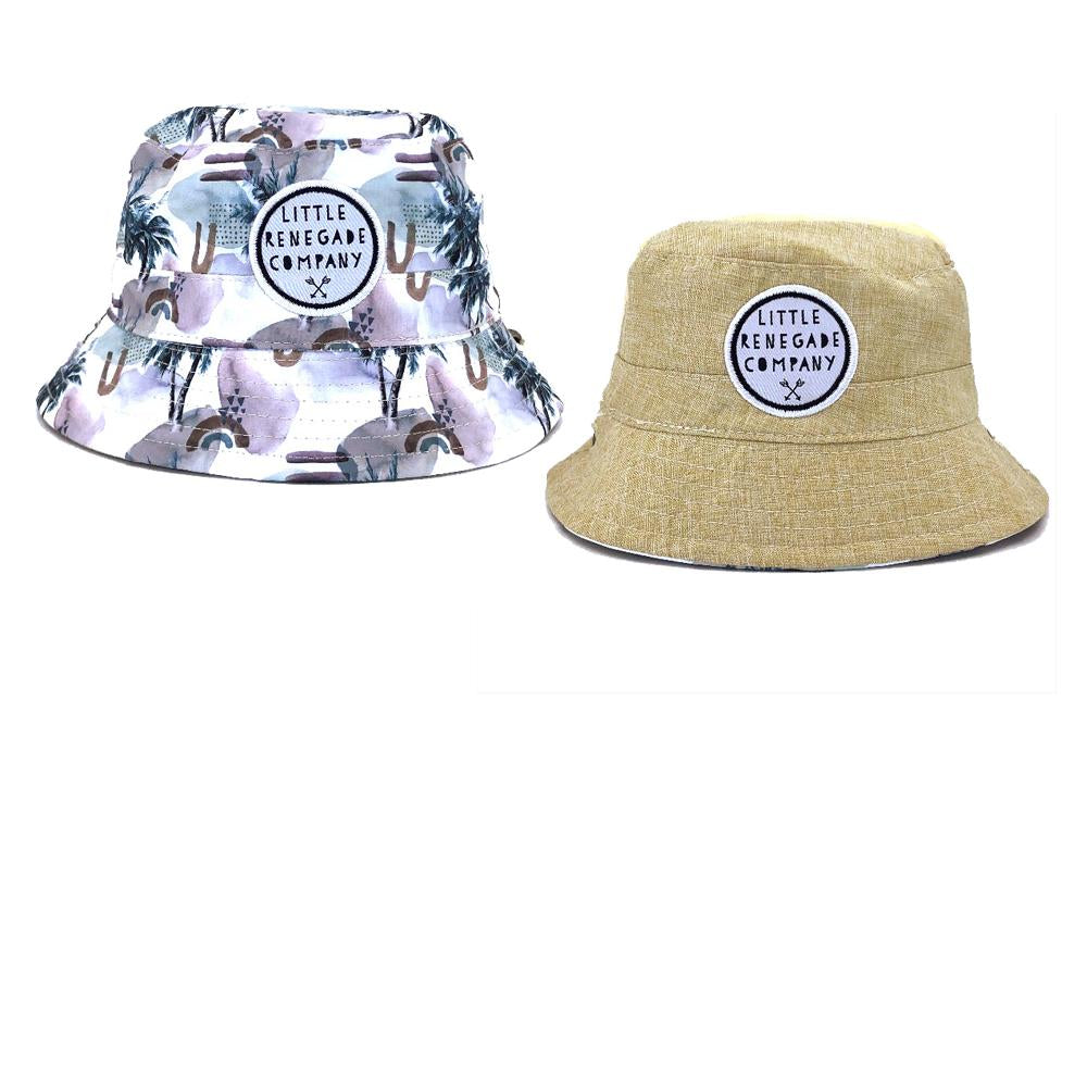 little renegade reversible bucket style sun hat in haven print