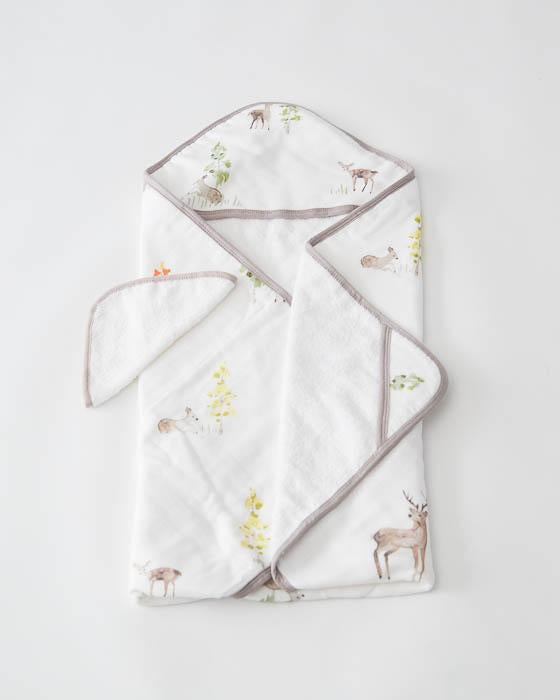 little unicorn hooded towel set in oh deer print