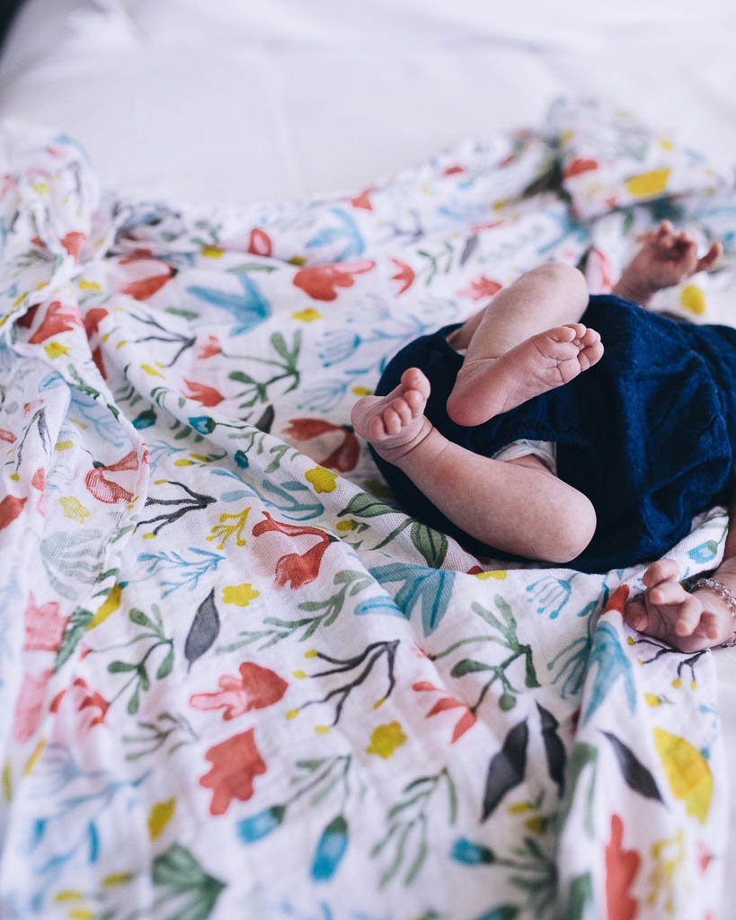 little unicorn cotton muslin swaddle in meadow print