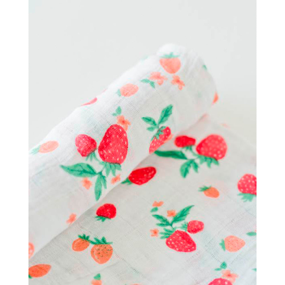 little unicorn cotton muslin swaddle in strawberry