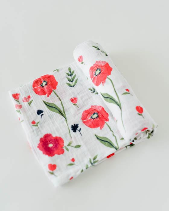 little unicorn cotton muslin swaddle in summer poppy