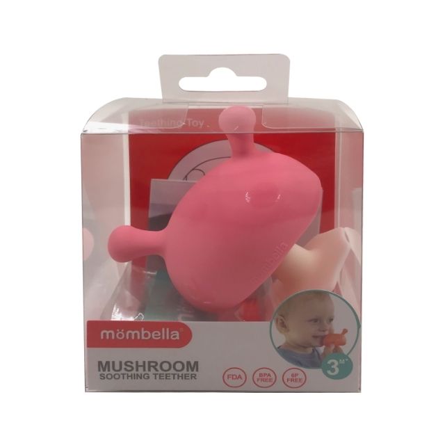 momombella mushroom soothing teether pink