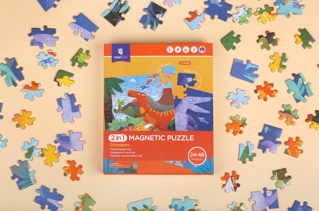 mier edu 2 in 1 magnetic puzzle dinosaurs