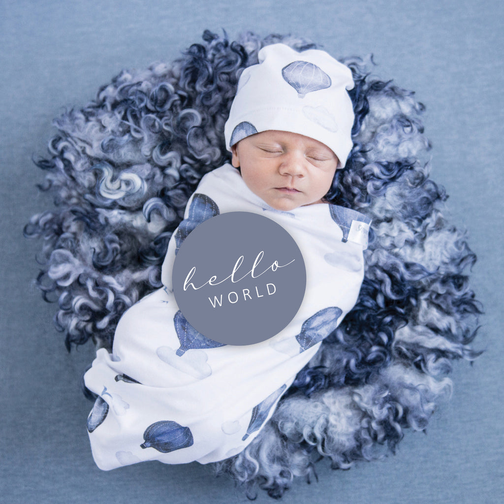 snuggle hunny kids baby milestone cards in cloud chaser + indigo