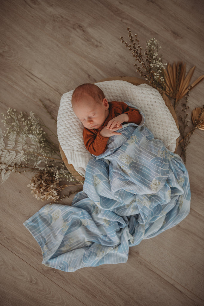 snuggle hunny kids organic cotton muslin wrap  in eventide