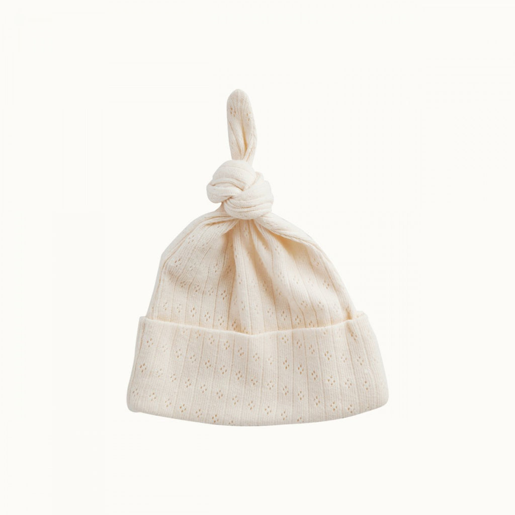 nature baby knotted beanie in pointelle natural fabric