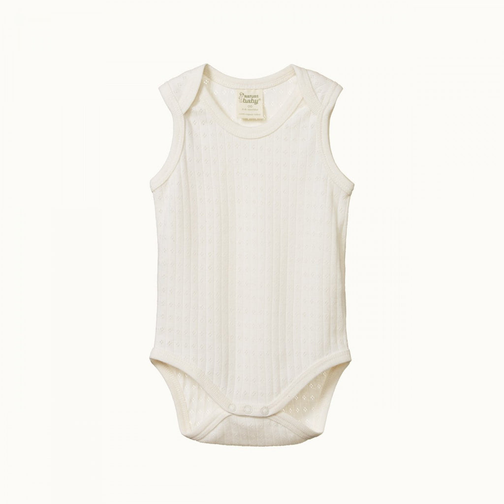 nature baby organic cotton singlet bodysuit in natural pointelle