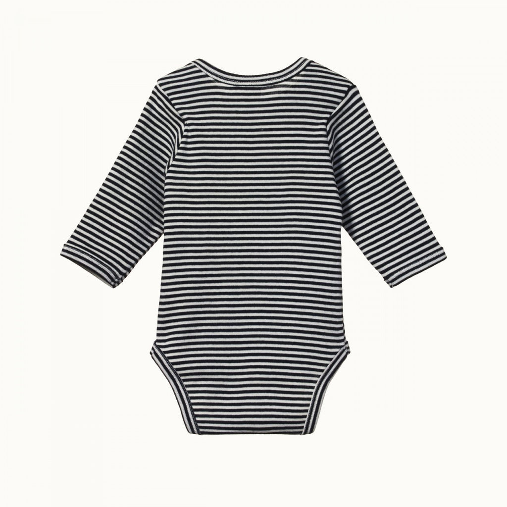 nature baby organic cotton long sleeve bodysuit in navy stripe