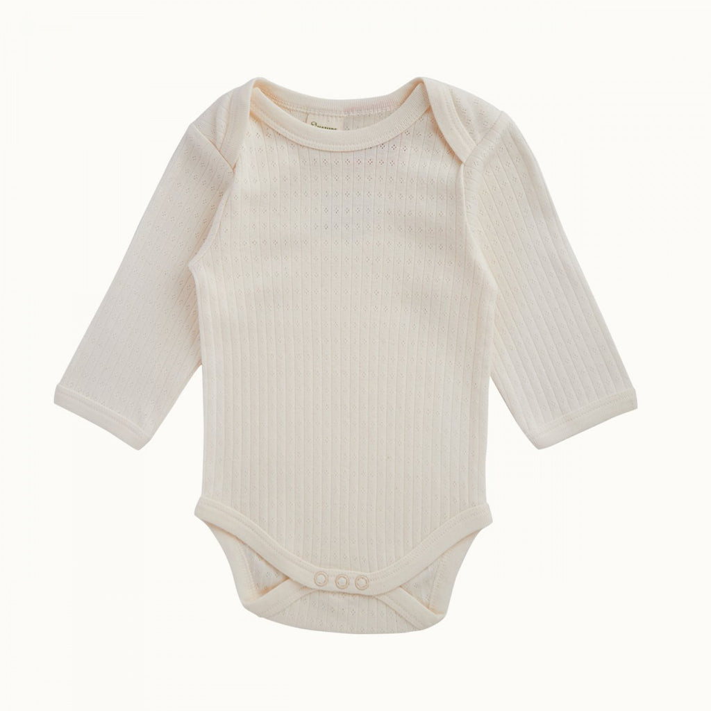 nature baby long sleeve bodysuit in pointelle natural