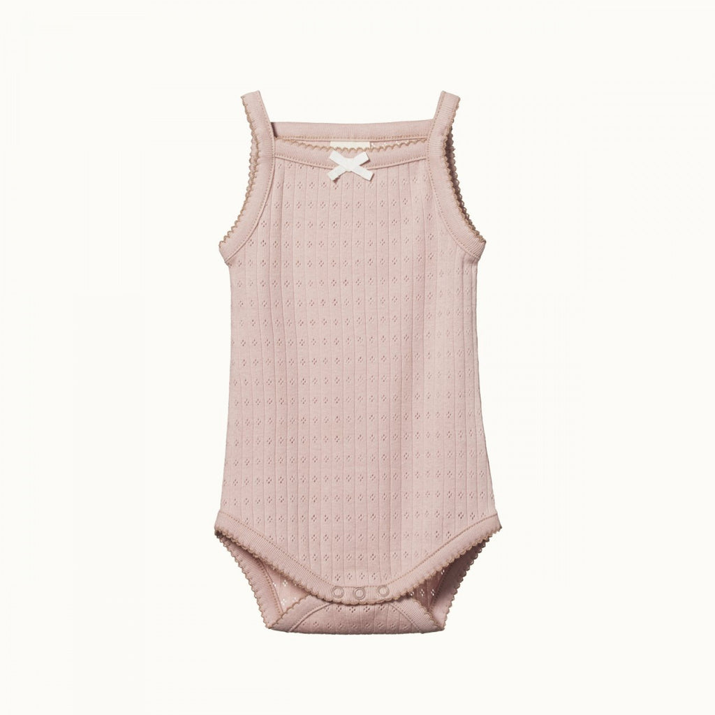 nature baby organic cotton camisole bodysuit in rose bud pointelle