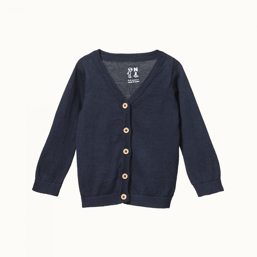 nature baby light cotton knit cardigan in navy