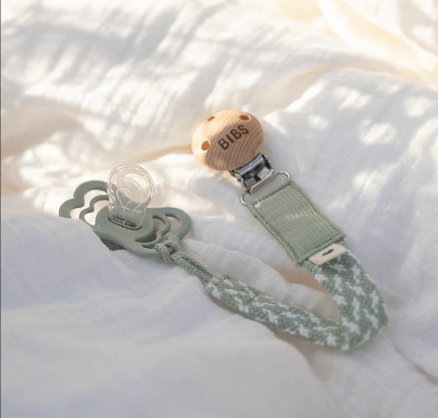 Bibs Paci Braid Pacifier Clip (Sage/Ivory)