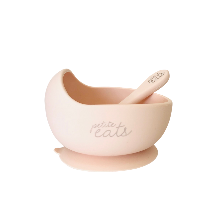 petite eats silicone bowl and spoon set in blush