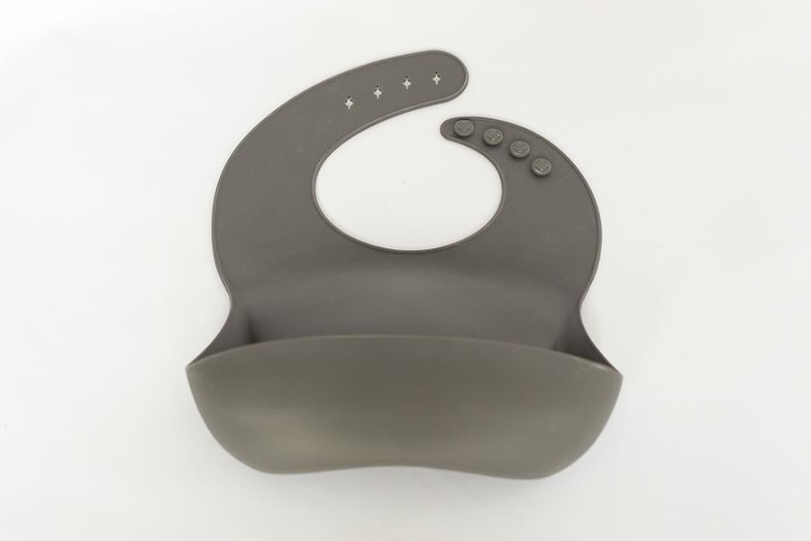 petite eats silicone baby bib in charcoal
