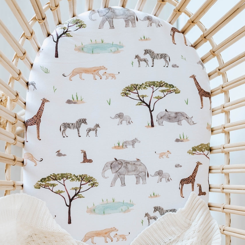 snuggle hunny kids bassinet sheet in safari