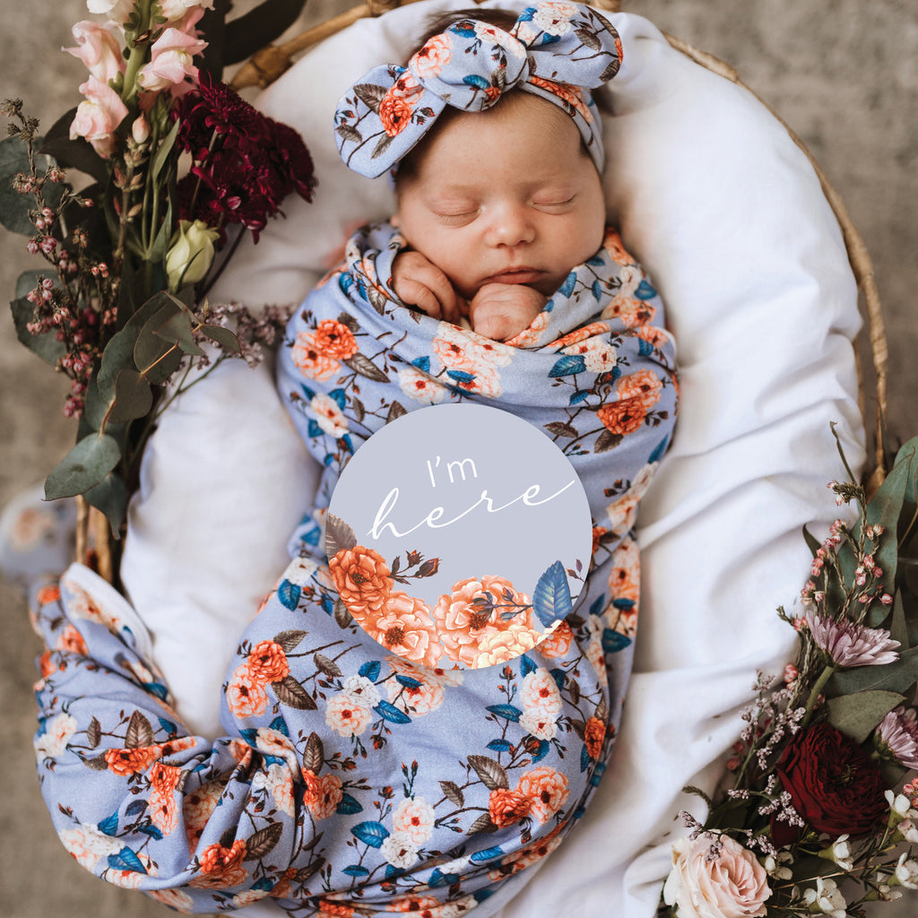 snuggle hunny kids milestone cards in vintage blossom & rose gold