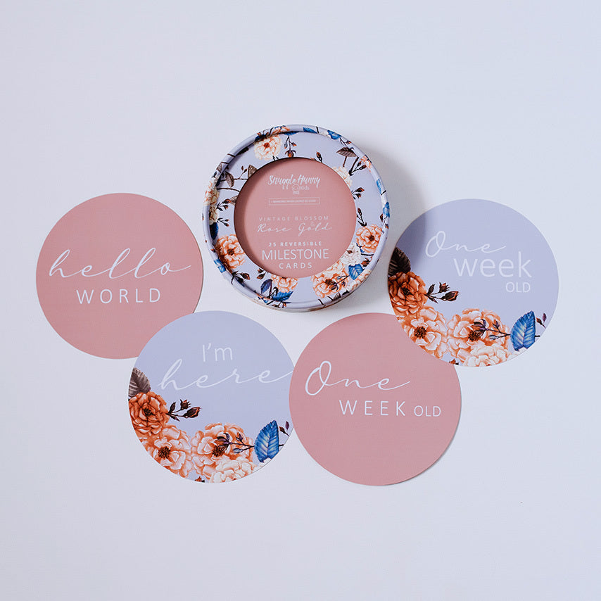 snuggle hunny kids milestone cards in vintage blossom & rose gold