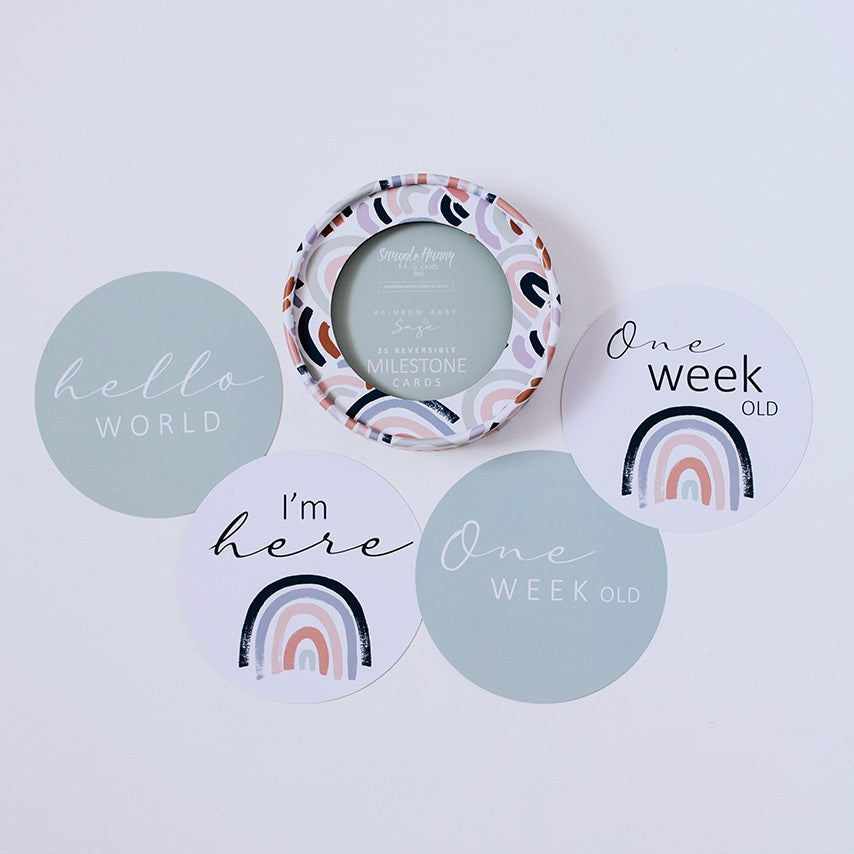 snuggle hunny kids milestone cards in rainbow & sage