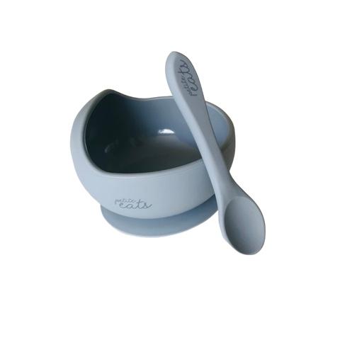 petite eats silicone bowl & spoon set in pewter