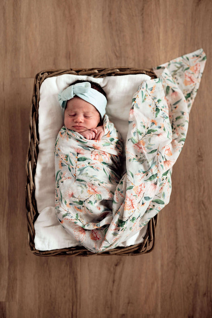 snuggle hunny kids organic cotton muslin wrap in  wattle