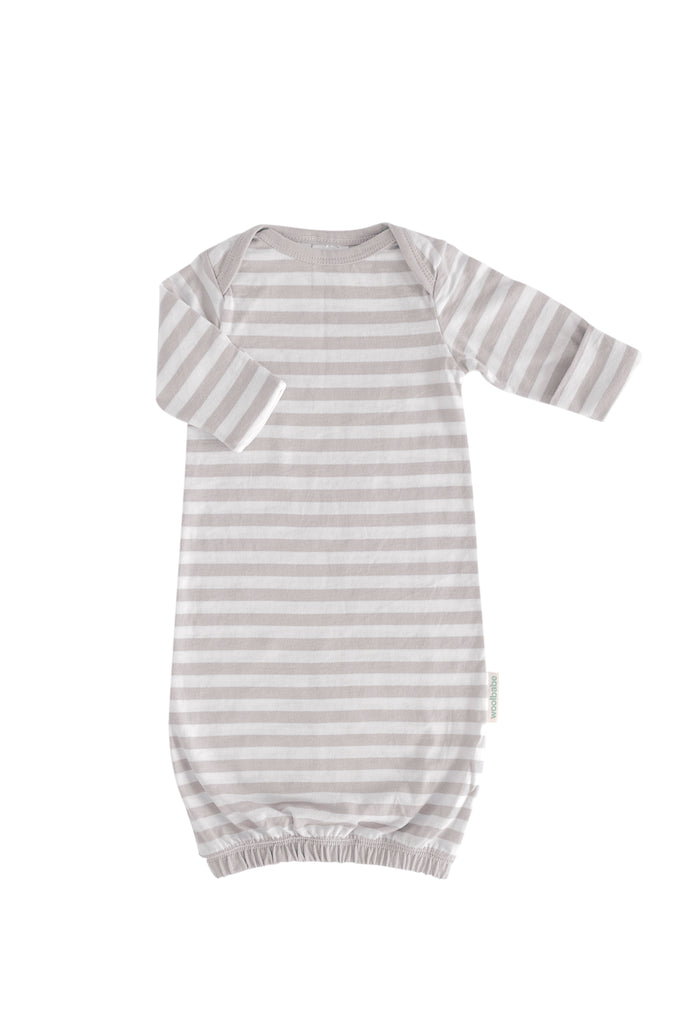 woolbabe merino cotton baby gown in pebble stripe