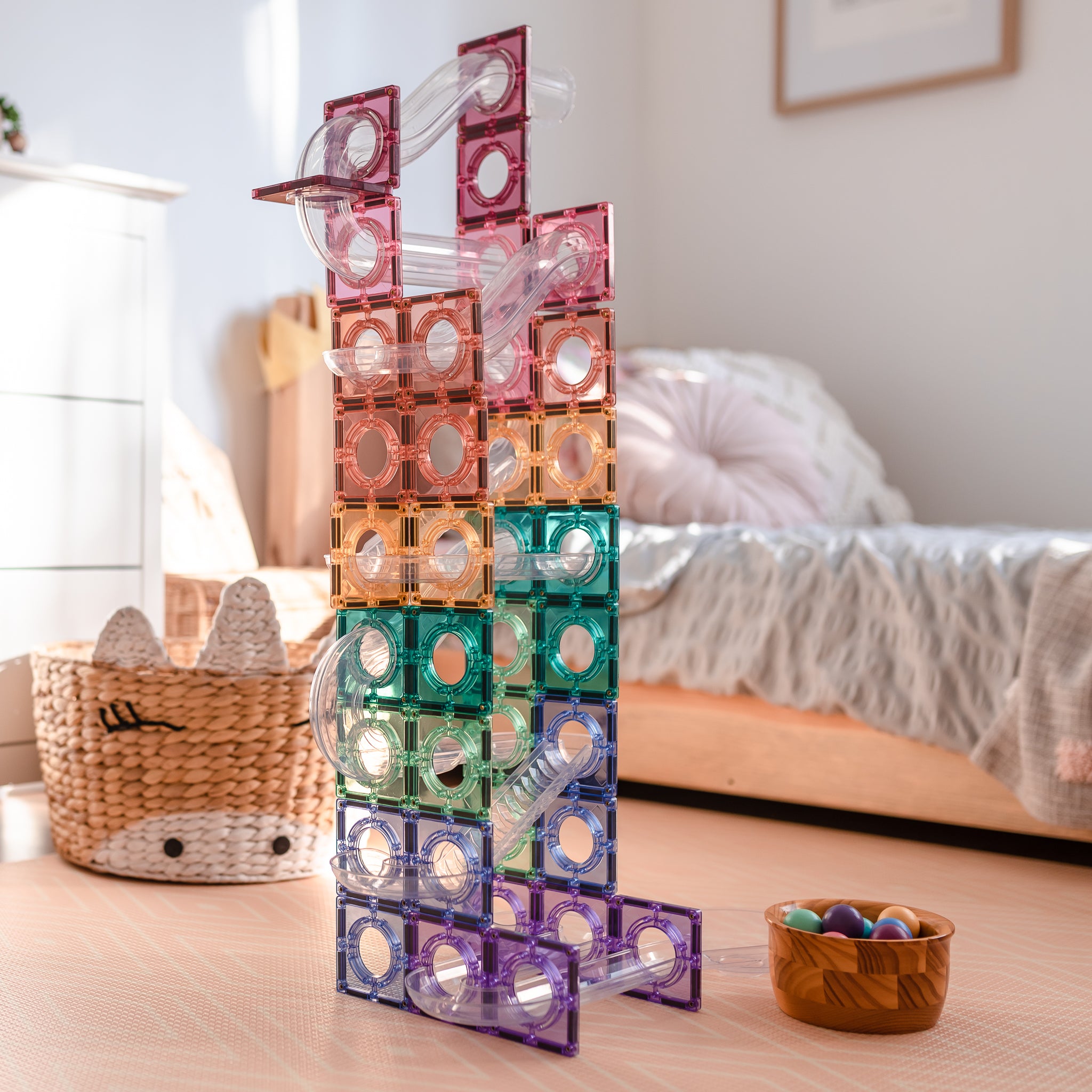 connetix magnetic ball run set in pastel colourway